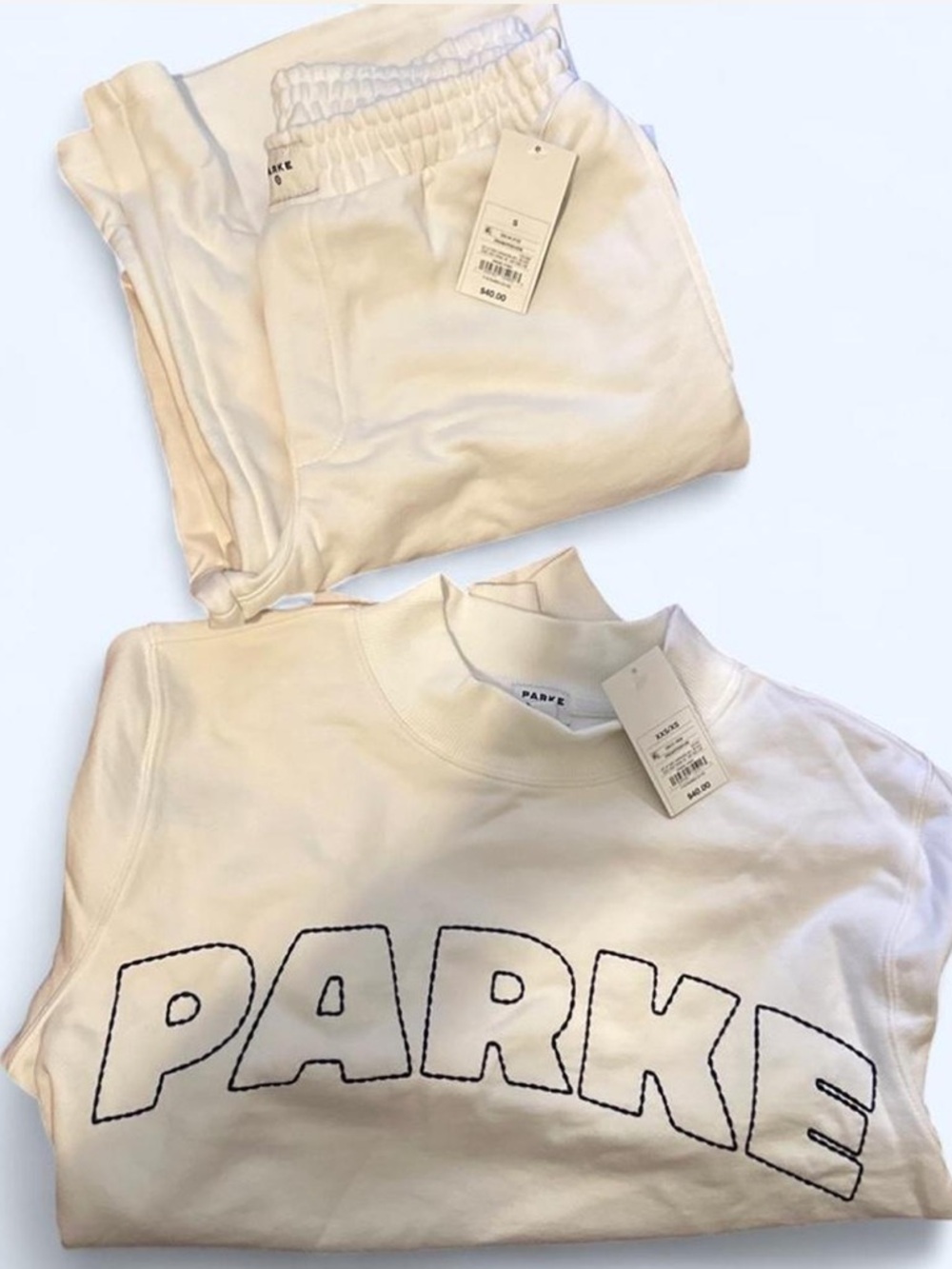 Parke x Target Limited Edition Sweatshirt and Sweatpants Set in Cream